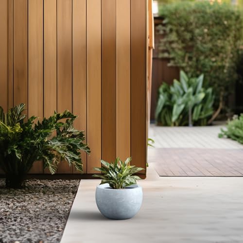 Kante 11.8" Dia Round Concrete Planter, Outdoor/Indoor Large Bowl Plant Pots with Drainage Hole and Rubber Plug for Garden Patio Balcony Home, Gray - color: Gray, size: 11.8" d