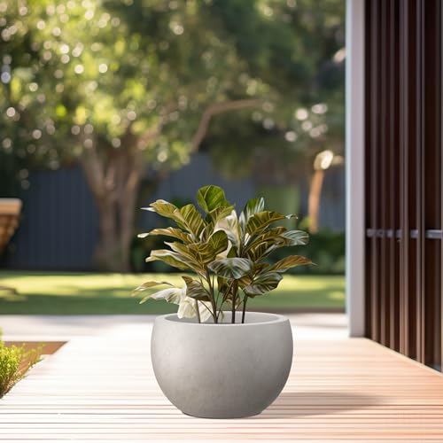 Kante 11.8" Dia Round Concrete Planter, Outdoor/Indoor Large Bowl Plant Pots with Drainage Hole and Rubber Plug for Garden Patio Balcony Home, Weathered Concrete - color: Weathered Concrete, size: 11.8" d