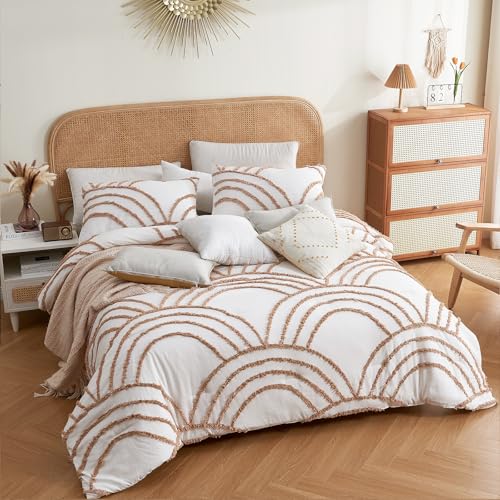 ENJOHOS California King Comforter Set - Boho King Size Comforter Set, 3 Pieces White Tufted Rainbow Bedding Comforters for All Season, Lightweight Soft Microfiber Comforter with 2 Pillow Cases - color: White and Orange Comforter, size: King