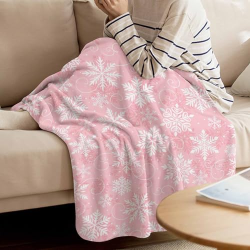 Christmas Throw Blankets, Pink White Snowflakes Pattern Soft Fleece Blanket Decorative for Home Sofa Couch Chair Living Bedroom,40x50 Inches, Winter - color: Christmas-hzf06264, size: 40x50 Inch