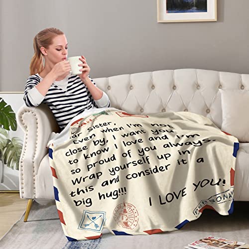 Sister Birthday Blanket Gifts from Sister - Throw to My Sister from Brother Bestie Quotes Soft Fuzzy Fleece Cozy Unique Birthday for Women Adult Kids Teen Girls 50"x60" - color: Sister