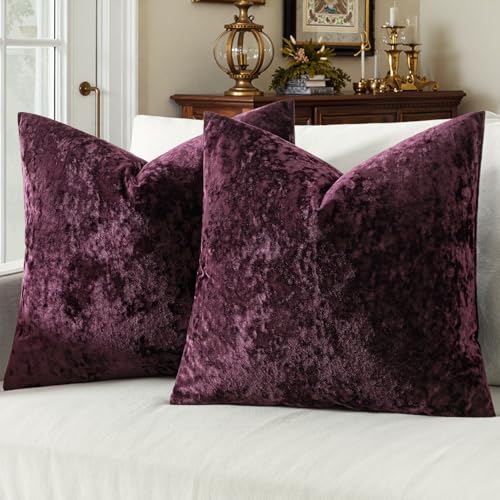 MIULEE Velvet Throw Pillow Covers Set of 2, Soft Neutral Decorative Pillow Cases with Luxurious Textured Vintage Cushion Covers for Home Decor Couch Sofa Bed,Purple 18x18 inch - color: Purple, size: 18" x 18" (Pack of 2)