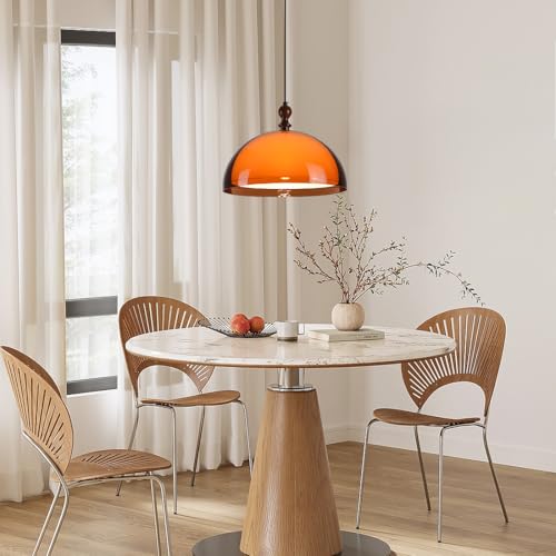 Orange Mushroom Pendant Light Modern Double Layer Dome Acrylic Hanging Light Mid Century 3 Selectable Colors Ceiling Light Fixture for Living Room Dining Room Bedroom Hallway