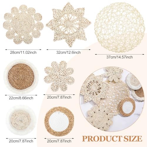 Beeveer 7 Pcs Boho Wall Baskets Decor Hanging Rustic Rattan Wicker Wall Baskets Round Wall Art for Farmhouse Living Rooms Bedrooms Kitchen Decorations