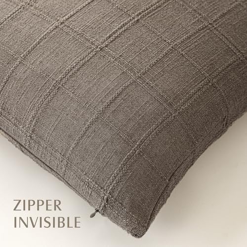 Foindtower Set of 1 Decorative Linen Check Throw Pillow Cover Neutral Farmhouse Vintage Cushion Cover Modern Boho Home Decor for Sofa Chair Couch Bedroom Living Room,16×16 Inch,Taupe Grey - color: Taupe Grey, size: 16" x 16" (Pack of 1)