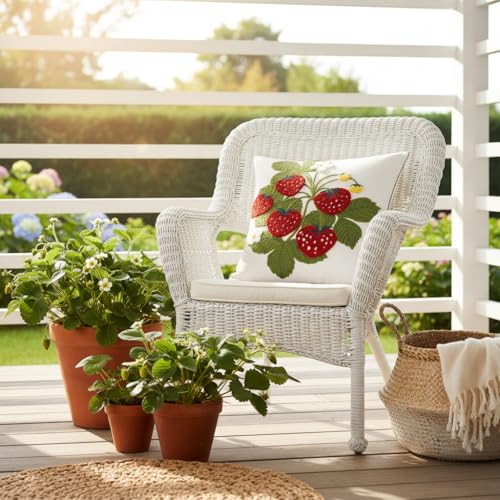 Embroidered Throw Pillow Covers 18x18 inch Pack of 2 Red Strawberry with Green Leaves Floral Pillowcases Farmhouse Pillow Cushion Cases Summer Home Decor for Sofa Bed Living Room - color: Red Strawberry