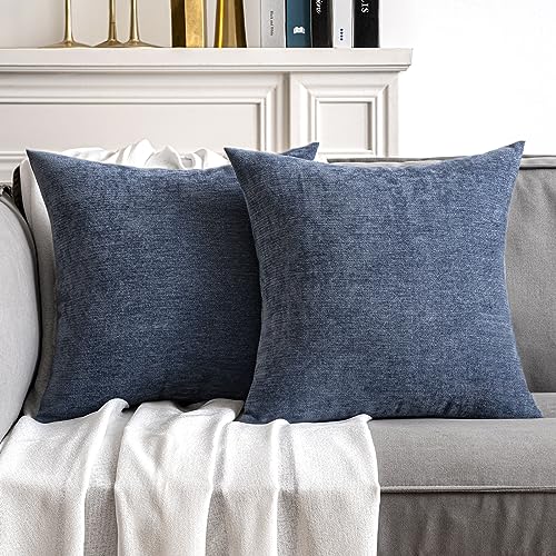 MIULEE Pack of 2 Blue Decorative Pillow Covers 18x18 Inch Soft Chenille Couch Throw Pillows Farmhouse Cushion Covers for Home Decor Sofa Bedroom Living Room - color: Blue, size: 18" x 18" (Pack of 2)