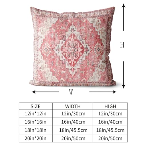 Snycler Pink Boho Throw Pillow Covers Set of 2 Boho Rug Carpet Double Sided Pattern Cotton Soft Pillow Case Cushion Cover Pillowcase for Garden Couch Sofa Bed Decorative 18x18 inch - color: Pink, size: 18" x 18" (Pack of 2)