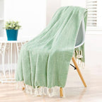 Herringbone Knitted Two Tone Throw Blankets with Braided Tassel Fringe, Boho Farmhouse Lightweight Turkish Throw Blanket for Couch Bed Sofa, Picnic, Yoga, Outdoor Blanket, 50 x 60 Inch, Green - color: Green