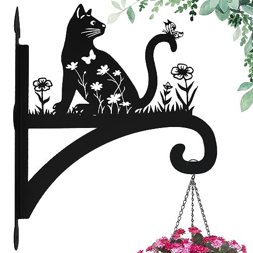 Plant Hangers Outdoor Heavy Duty Iron Decorative Cat Silhouette Plant Hooks for Hanging Baskets 11 inch Hanging Plant Bracket Wall Hooks for Flower Pot Lantern Bird Feeder Wind Chimes - color: Cat