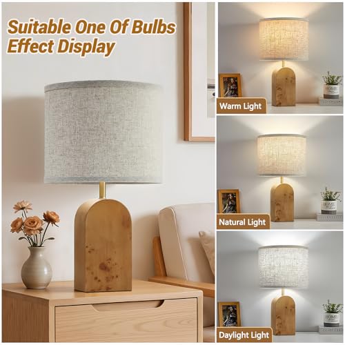 Table Lamps Set of 2 - 19" Wood Farmhouse Bedside Lamp with Adjustable Color Temperatures - Modern Rustic Linen Lampshade Nightstand Lamps for Bedroom Living Room Office, Bulbs Included, Natural - color: Natural