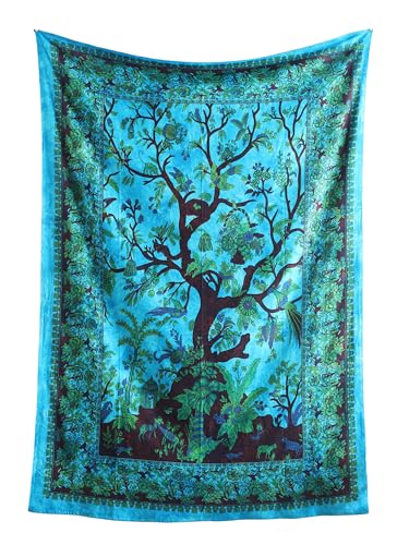 Popular Handicrafts Tapestry Wall Hanging Hippie Tree of Life Kaleidoscope Bohemian Hippy Intricate Floral Design Indian Tapestries Bedspread Turquoise 53 x 78 Inch - color: Turquoise, size: 78"L x 53"W