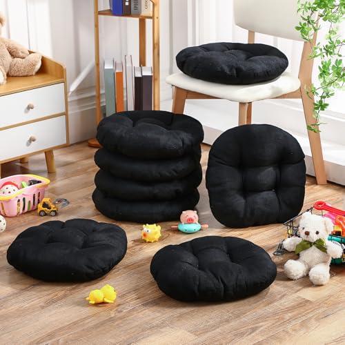 Fumete 8 Pcs 16 Inch Floor Cushions Pillow for Kids Bulk Classroom Round Flexible Seating Floor Cushions for Students Home Daycare School Reading Corner Yoga Meditation Picnic (Black) - color: Black