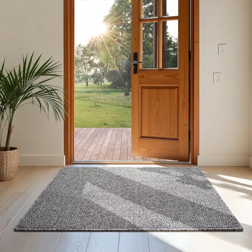Softlife Rugs for Entryway 2x3 ft Faux Jute Rug Dirt Trapper Small Bathroom Rug Washable Door Rugs Kitchen Mat Modern Farmhouse Carpet for Front Porch Bathroom Kitchen Bedroom, Grey - color: Grey, size: 2' x 3' (24"x36")