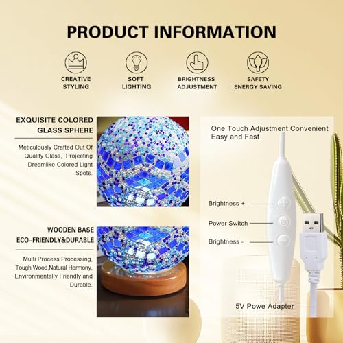 Mosaic Table Lamp Stained Glass Light USB Power Dimmable Geometric Pattern Ambient Lamp for Restaurant Atmosphere Lighting Hotel and Club Decoration(Baroque B - Blue, Baroque) - style: Baroque B Blue