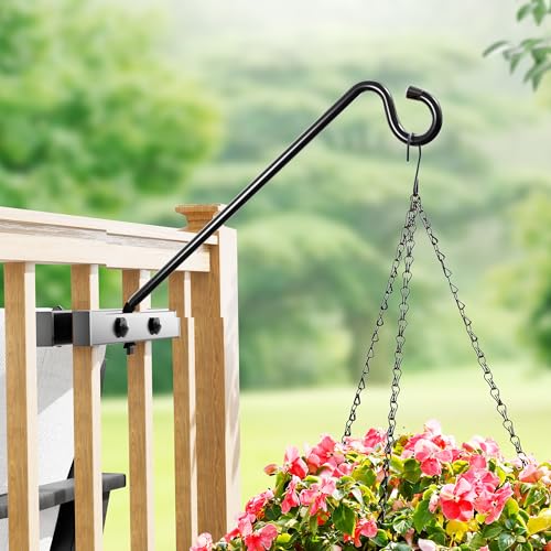 17-Inch 2 Pack Deck Bird Feeder Hanger for Railing, Outdoor Decor Plant Hanger, Balcony Railing Hook - 15LB Capacity - for Hanging Plants, Bird Feeders, Lanterns, Wind Chimes - size: 17 inch 2 Pack