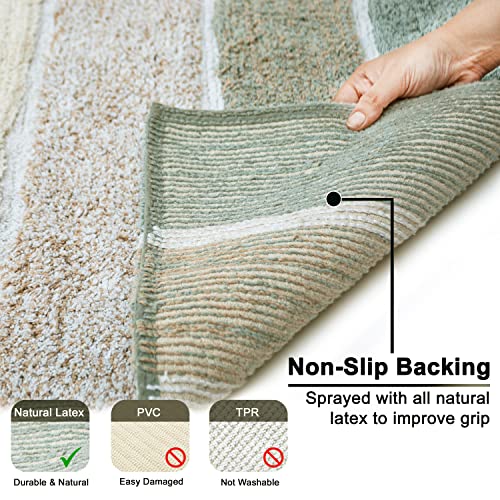Chardin home Cordural Stripes Bath Mat, Set of 2 Bath Rugs (17 Inches x24 Inches & 21 Inches x34 Inches) | Non Slip Bathroom Rug, Machine Washable, Plush, Highly Absorbent | Bluish Gray- Beige - color: Gray-beige