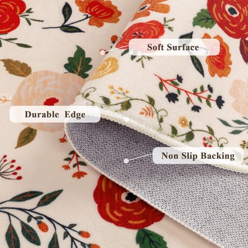 U'Artlines 2'x6' Boho Runner Rug for Hallways Kitchen Colorful Floral Soft Non Slip Washable Floor Carpet Runners for Entryway Laundry Room Bathroom Beige - color: Beige＆floral, size: 2' x 6' (Runner)