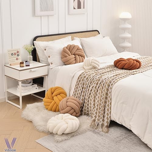 Brown Knot Pillow 13.7'' Round Throw Pillow Soft Plush Knot Ball Pillow Handmade Knotted Pillow Modern Home Decorative Knotted Pillow Cushion for Bed Bedroom, Sofa, Couch - color: Brown
