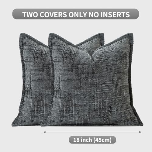 HPUK Fall Chenille Soft Throw Pillow Covers 18x18 Set of 2, Accent Cushion Covers for Living Room, Bedroom, Decorative Solid Color Pillow Covers for Couch, Sofa, Chair, Dark Grey - color: Chenille-dark Grey, size: 18" x 18" (Pack of 2)