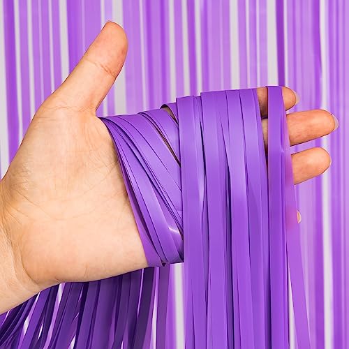 Purple Tinsel Fringe Party Backdrop - GREATRIL Party Streamers for Lavender/Mermaid/Butterfly/Fairy Birthdays Party Decorations - 3.2ft X 8.2ft - 2 Packs - color: Pure Purple