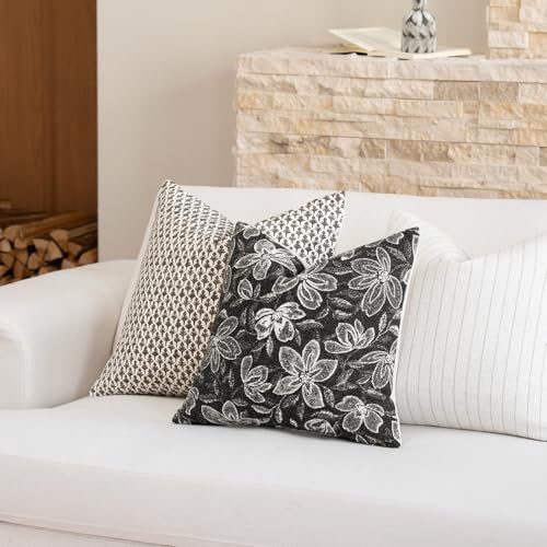 FIOUOVO Floral Throw Pillow Covers 20x20 Set of 2 Farmhouse Pillow Covers Vintage Neutral Accent Pillowcases Decorative Cushion Covers for Sofa Couch Living Room Bedroom Home Decor, Charcoal Black - color: Charcoal Black, size: 20" x 20" (Pack of 2)