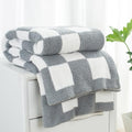 Carriediosa Checkered Throw Blanket 50" X 60", 400GSM Ultra Soft Microfiber Fuzzy Fluffy Reversible Cute Preppy Knitted Blankets Cozy Plush Fall Throws for Couch, Bed, Sofa, Grey - color: Check - Grey, size: 50" X 60"
