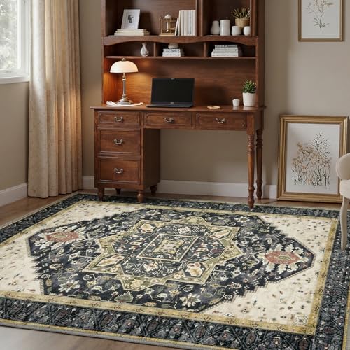 MINIDEAR 2x3 Area Rugs for Entryway Kitchen, Washable Rug Small Accent Rugs for Bedroom Non Slip Vintage Rug Thin Carpet Mat for Home, Black - color: 02black, size: 2' x 3' (Rectangular)