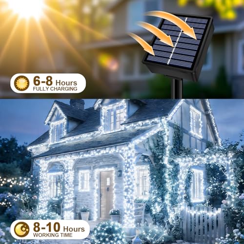 Solar String Lights 2 Pack Total 66FT 200LED Solar Fairy Lights Outdoor Waterproof 8 Lighting Modes Twinkle Lights for Patio, Garden Yard Party Wedding Tree Christmas Halloween Decoration, White - color: White