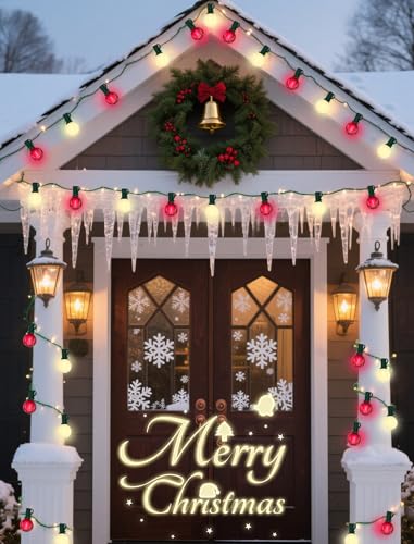 Abeja G40 Globe Patio String Light, 50Ft G40 Red White String Lights with 27 G40 LED Bulbs(2 Spare), Hanging Patio Globe String Light for Christmas Garden Holiday Party Decor-Green Line - color: Red-White-Green, size: 50FT