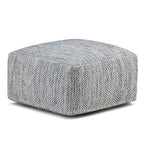 SIMPLIHOME Nate Square Pouf - 20 inch Wide Upholstered Handwoven Cotton Ottoman in Patterned Denim Melange, Boho Footstool or Extra Seating for Living Room with Artisanal Texture, Assembled - color: Patterned Denim Melange, style: Cotton Pouf