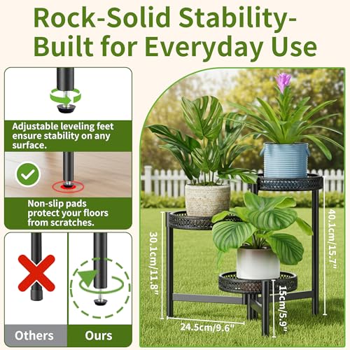Metal Plant Stand Indoor Outdoor, 3 Tier Corner Tall Plant Shelf for Multiple Plants, Tiered Plant Stand, Heavy Duty Flower Plant Holder, Folding Tall Rack for Garden Patio Lawn Balcony - BlackWave - color: BlackWave, size: 3-tiers