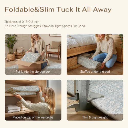 2x3 Blue Washable Neutral Area Rug for Living Room Distressed Floral Non Slip Thin Throw Rug Indoor Vintage Stain Resistant Distressed Doormat Entrance Dinning Laundry Room Kitchen Bathroom - color: Accent | Blue, size: 2'x3'