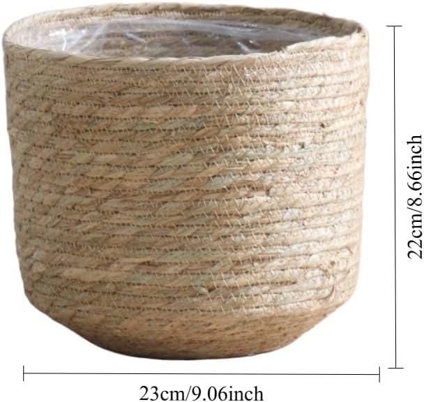 Seagrass Planter Basket Set with Plastic Lining Woven Indoor Outdoor Plant Pot Covers Natural Storage Containers for Flowers & Plants(9.06''X8.66'')