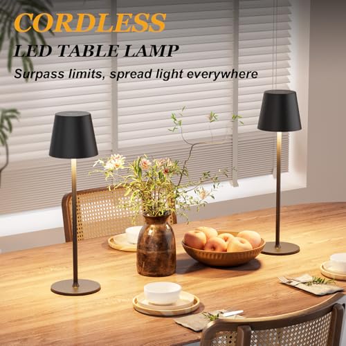 Kakanuo Cordless Table Lamp Rechargeable Black - KK 4 Pack Battery Operated Lamp for Dining Table, 3 Color Stepless Dimming Wireless Lamp for Counter, Outdoor Patio, Touch Control - color: Black 1, size: 4 Pack 14in - Down Light