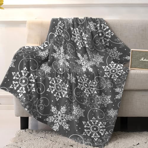 Christmas Throw Blankets, Grey White Snowflakes Pattern Soft Fleece Blanket Decorative for Home Sofa Couch Chair Living Bedroom,40x50 Inches, Winter - color: Christmas-hzf06265, size: 40x50 Inch