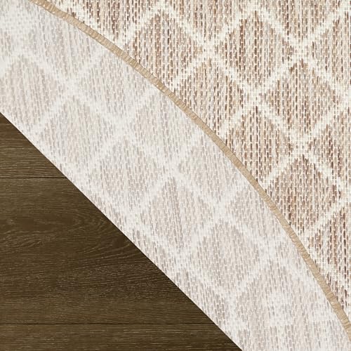 Nourison Home Positano Beige 8' x Round Area Rug - Easy Clean, Non Shedding, Bed Room, Living Room, Dining Room, Kitchen (8' x Round) - color: Beige, size: 8' (Round)