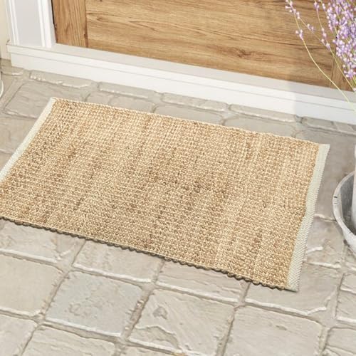 Chardin home 2x3 Jute Cotton Hand Woven Rug | Braided Doormat, Boho, Rustic, Natural Jute/Ivory | Farmhouse Vintage Area Rugs for Bedroom, Living Room, Kitchen, and entryways - color: Natural Jute-ivory, size: 2' x 3' (Rectangular)