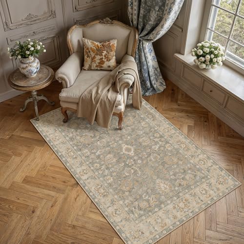 HUGEAR 3x5 Washable Vintage Entryway Area Rug Brown Neutral Distressed Low Pile Non Slip Soft Small Carpet Indoor Door Mat Throw Rug for Entrance Kitchen Bathroom Laundry Room - color: Brown, size: 3' x 5' (Rectangular)