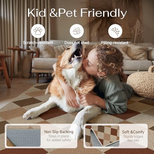 PureCozy 2x3 Checkered Easy Jute Kitchen Front Doormat Non Slip Washable Neutral Area Rug Diamond Non Shedding Low Pile Brown-Beige Checkerboard Floor Carpet for Farmhouse Entryway Porch Doorway - color: Multi Brown|checkerboard-1, size: 2' x 3' (Rectangu
