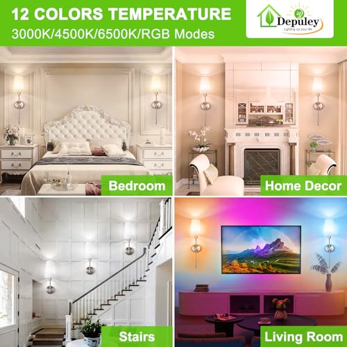 Depuley Battery Operated Wall Sconce: 27" Set of 2 Wireless Wall Lights with Remote for Bedroom - Rechargeable 15 Colors Wall Lamp for Living Room Hallway Decor - Brushed Nickel - color: Brushed Nickel, size: 27 Inch Set of 2