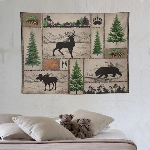 ZhiRain Rustic Cabin Tapestry Wall Hanging Forest Bear Deer Wildlife Country Hunting Camping Tapestries Home Decor for Living Room Bedroom Farmhouse Apartment Dorm 30"x40" - color: Cabin-26, size: 30"L x 40"W