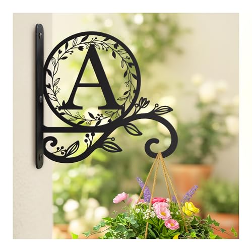 Metal Initial Letter A Plant Hanger Bracket, Decorative Wall Mount Hanging Plant Hook, Monogram Floral Leaf Garden Decor for Hanging Baskets, Bird Feeders, Lanterns, Wind Chimes - style: A