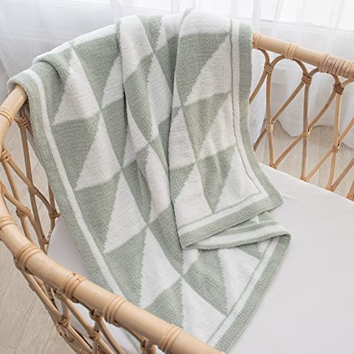 Living Textiles Sage Triangle Chenille Soft Baby Blanket Reversible Premium Cozy Fabric for Best Comfort - Infant, Toddler, Newborn, Swaddle, Nursery, Boy,Girl,Unisex, Throw,Crib,Stroller,Gift 40x30in - color: Sage