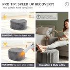 Tiita Round Stuffed Pouf Ottoman, Stripe Faux Fur Poufs with Foam Chunk Filling, Furry and Fluffy Pouf 21×21×12 inch Foot Stool Storage Ottoman,Puff Office Foot Rest for Couch Living Room, Grey - color: Striped Round Grey