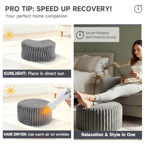 Tiita Round Stuffed Pouf Ottoman, Stripe Faux Fur Poufs with Foam Chunk Filling, Furry and Fluffy Pouf 21×21×12 inch Foot Stool Storage Ottoman,Puff Office Foot Rest for Couch Living Room, Grey - color: Striped Round Grey