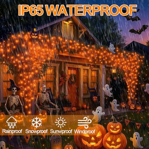 Extra-Long 144FT Solar String Lights for Outside, 2 Pack 400LED Solar Fairy Lights Outdoor Waterproof, Copper Wire with 8 Modes Solar Twinkle Lights for Tree Garden Party Xmas Wedding Decor (Orange) - color: Orange, size: 2 Pack-400LED