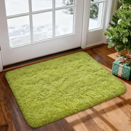 Merelax Modern Soft Fluffy Shaggy Rug for Bedroom Livingroom Small Chair Decor Rugs Feet Floor mats , Non-Slip Plush Furry Fur Area Rugs Comfy Nursery Accent Floor Carpet 2 X 3 Feet, Green - color: Green, size: 2' x 3' (Rectangular)