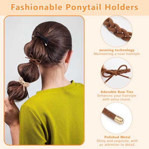 28 PCS Colorful Braided Hair Ties Bow Tie Hair Bracelets for Women Girls Elastic Hair Ties No Damage Ponytail Holders(14 Colors) - color: Bright-14 Colors