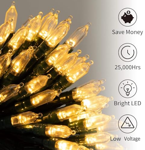 Brightown Battery Operated Christmas Lights 4 Pack 18 Feet 50 LED Clear Mini String Lights with 8 Modes Waterproof Tree Lights for Xmas Outdoor Indoor Holiday Party Garden Decor, Warm White - color: Warm White, size: 50 LEDs x 4 Pack